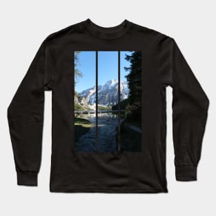 The fabulous alpine lake of Braies in the Dolomites (Bolzano). Lovely place in the Italian Alps. Boats on the water. Reflections in the water. Sunny spring day. Trentino Alto Adige (vertical) Long Sleeve T-Shirt